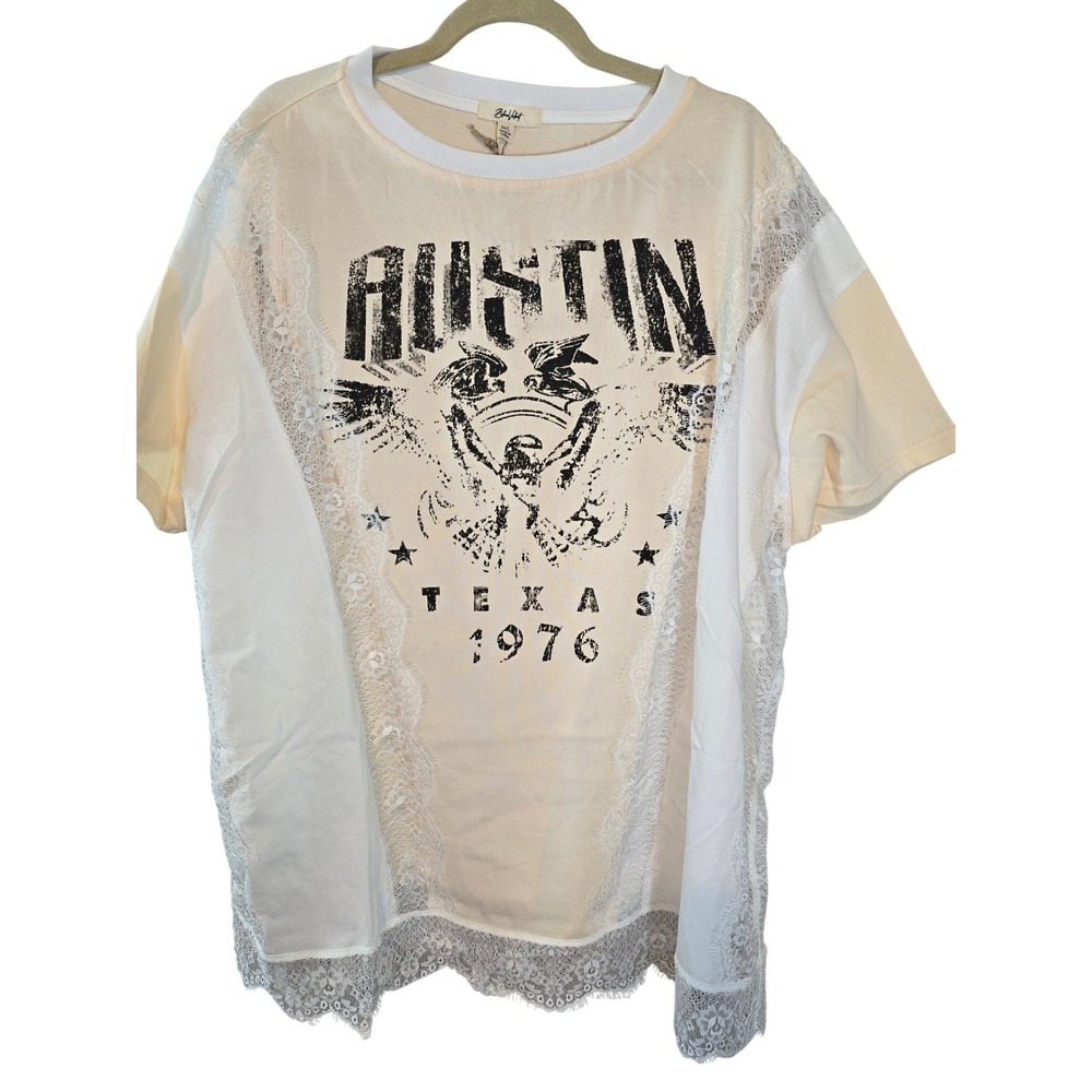 Blue Velvet Austin Texas 1976 Lace Graphic Tee Cream White M/L Oversized New